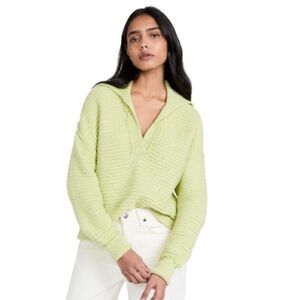 Free People Marlie Pullover Knit Sweater V-Neck Lime Green Yellow Fray Small